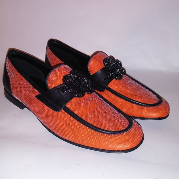 Aldo Mens Dress Shoes Loafers Orange Black Snake Sequin Mossimo Slip On Flex Sol - Picture 13 of 16